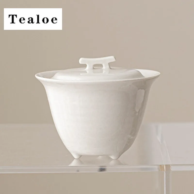 Plant Ash White Porcelain Chawan Tea Tureen Jingdezhen Puer Gaiwan Set Bowls Cup Chinese Supplies Tea Tool Tableware Bowl Cover