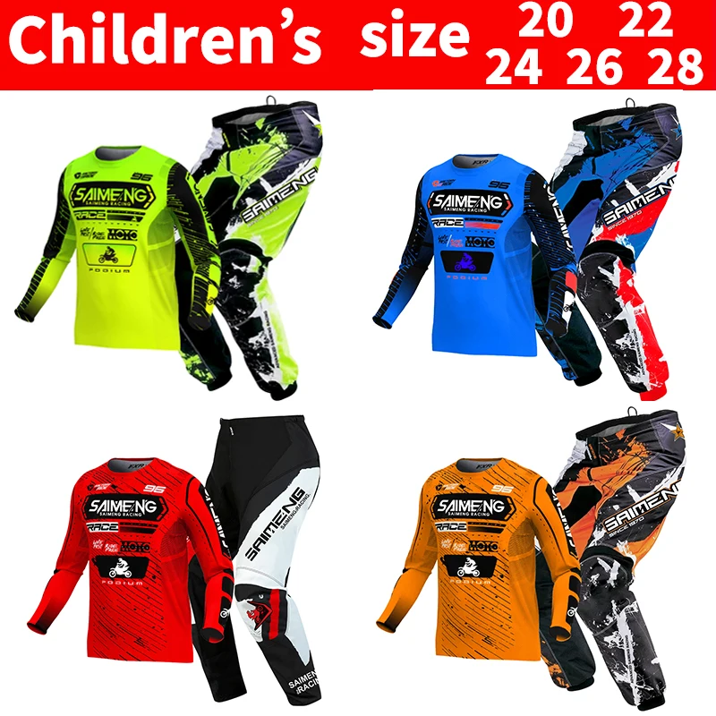 motocross suit jersey and pants kids enduro saimeng gear set mx jersey pants motorbike clothing mtb carracing Off Road equipment