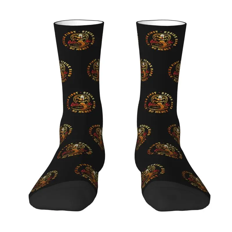 

Retro Vintage Cobra Kai Dress Socks Unisex Comfortable 3D Printed The Karate Kid Strike First Strike Hard No Mercy Crew Socks