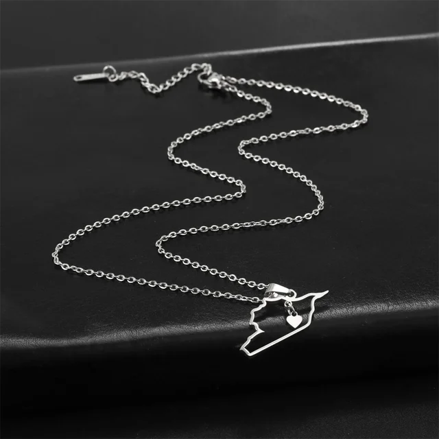 EUEAVAN Stainless Steel Syria Map Heart Pendant Necklace