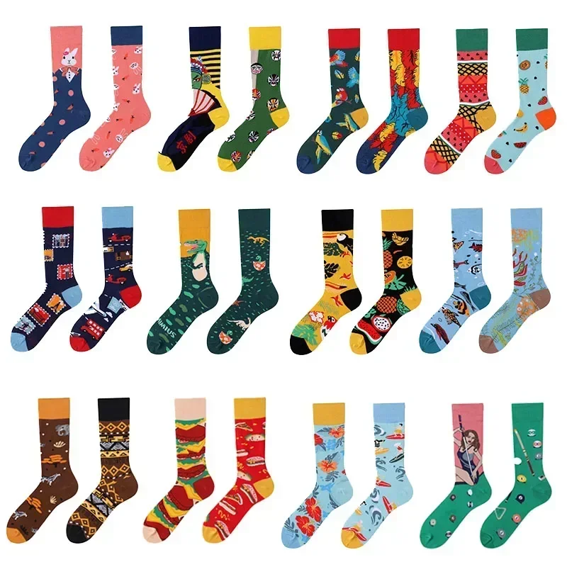

Men and women's new fashion socks, cute cartoon fun spring and summer ab socks, contrasting socks, cute Japanese mid tube socks