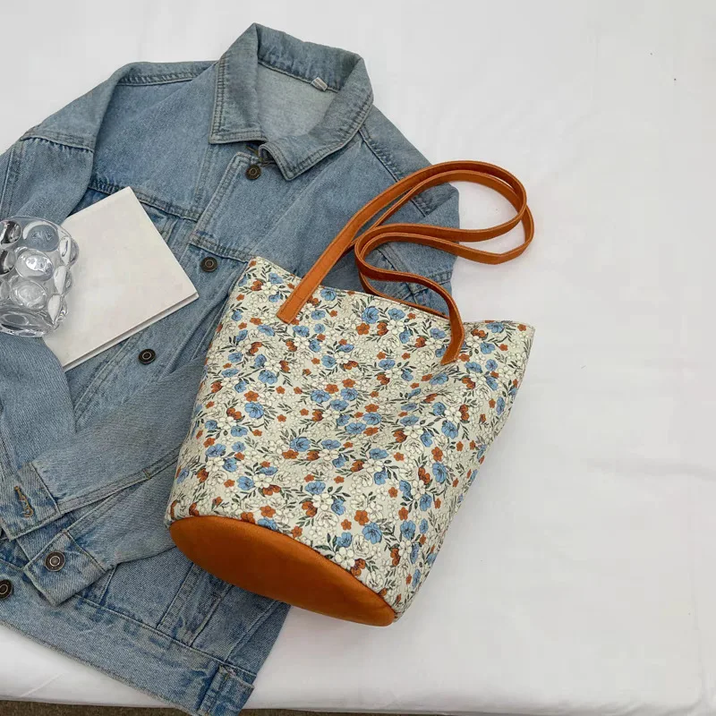 Floral City Jogging Bags Women's Shoulder Bag Canvas Large Capacity Tote Bag Lazy Wind Fallow Shopping School Hiking Mammy Pack