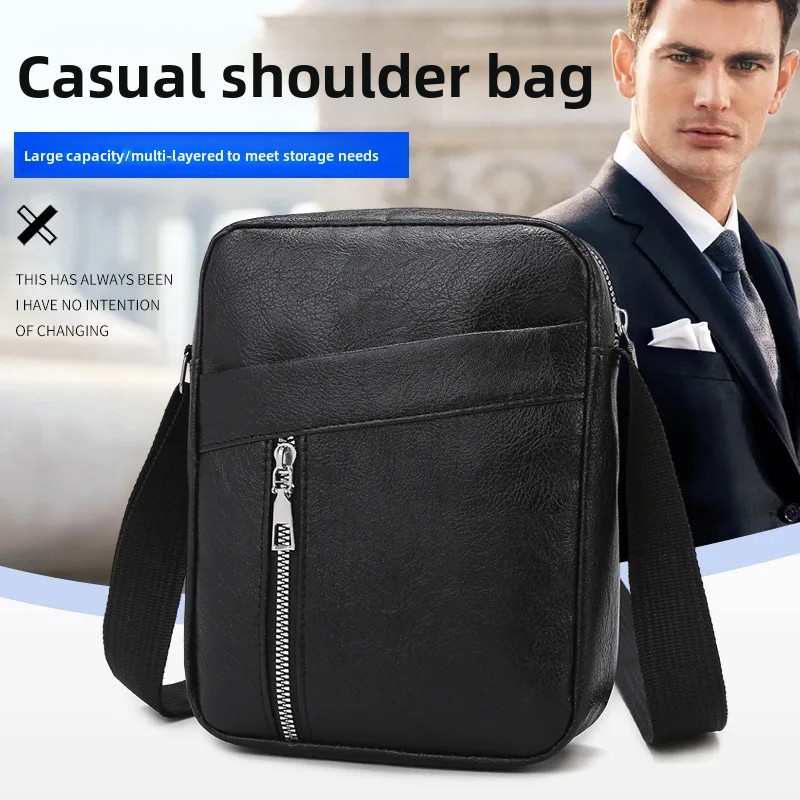 Business Men's Crossbody Small Square Bag Large Capacity Multi-layer Office Bag Commuter Single Shoulder Bag for Business Travel
