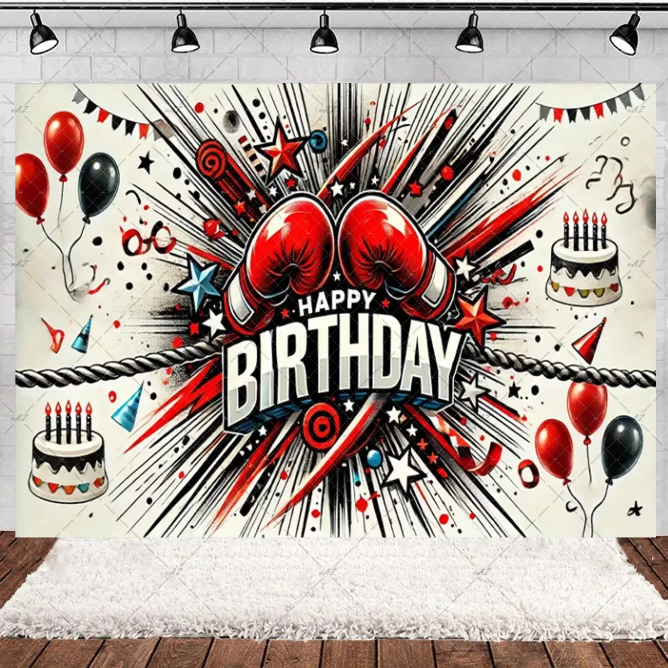 Boxthema Geburtstagsparty Dekoration Kampfsport Hintergrund Boxhandschuhe Boxer Challenge Spiel Banner Poster Fotostudio Requisiten – Detail 11