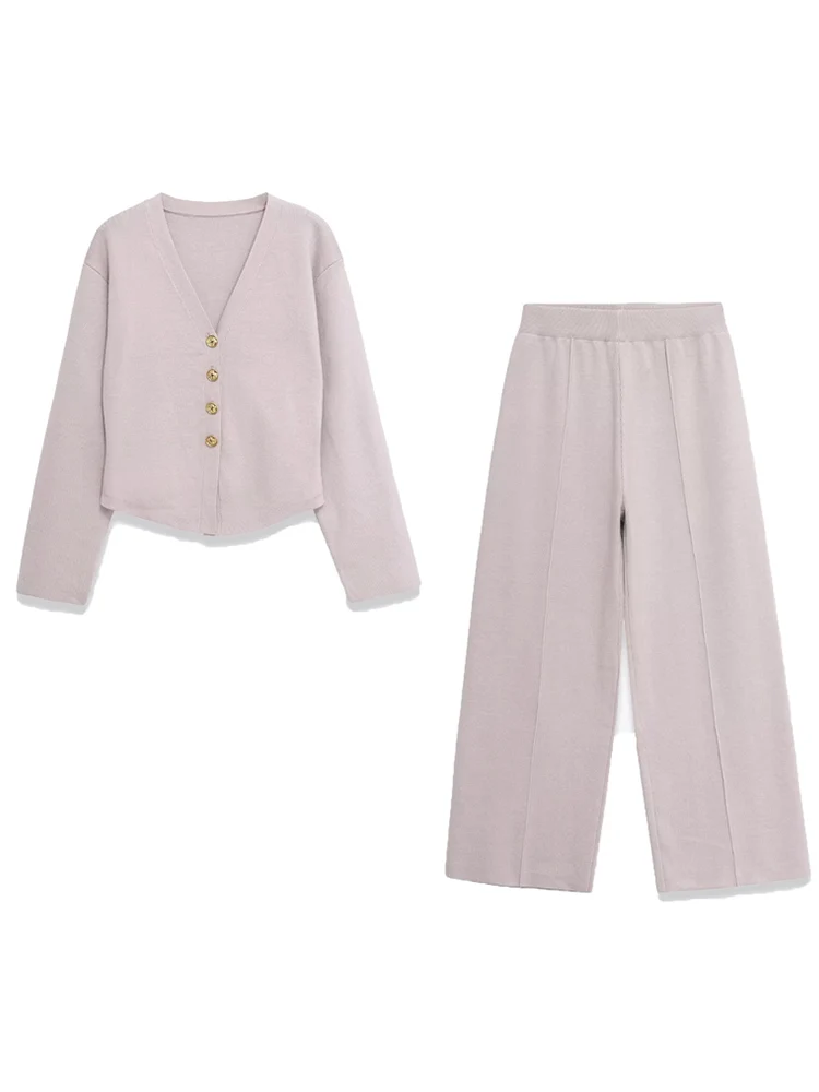 TFMLN Autumn Straight Pant Sets For Women Simple V Collar Commuting Top Fashion High Waist Streetwear Female Pant Two Piece Set