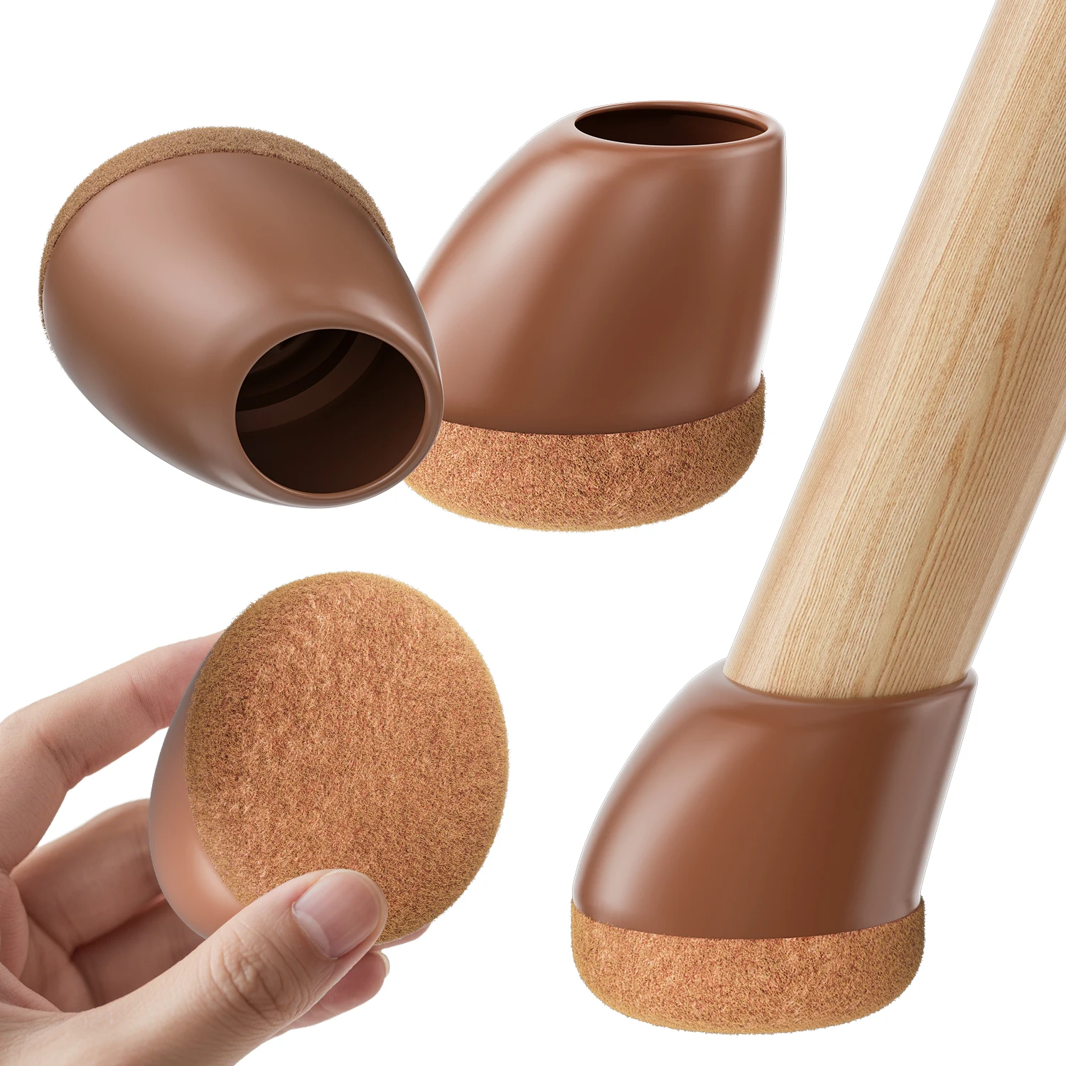 Enhanced Silicone Chair Leg Protectors with Noise-Reducing Felt Pads for Angled Legs (16-Pack)