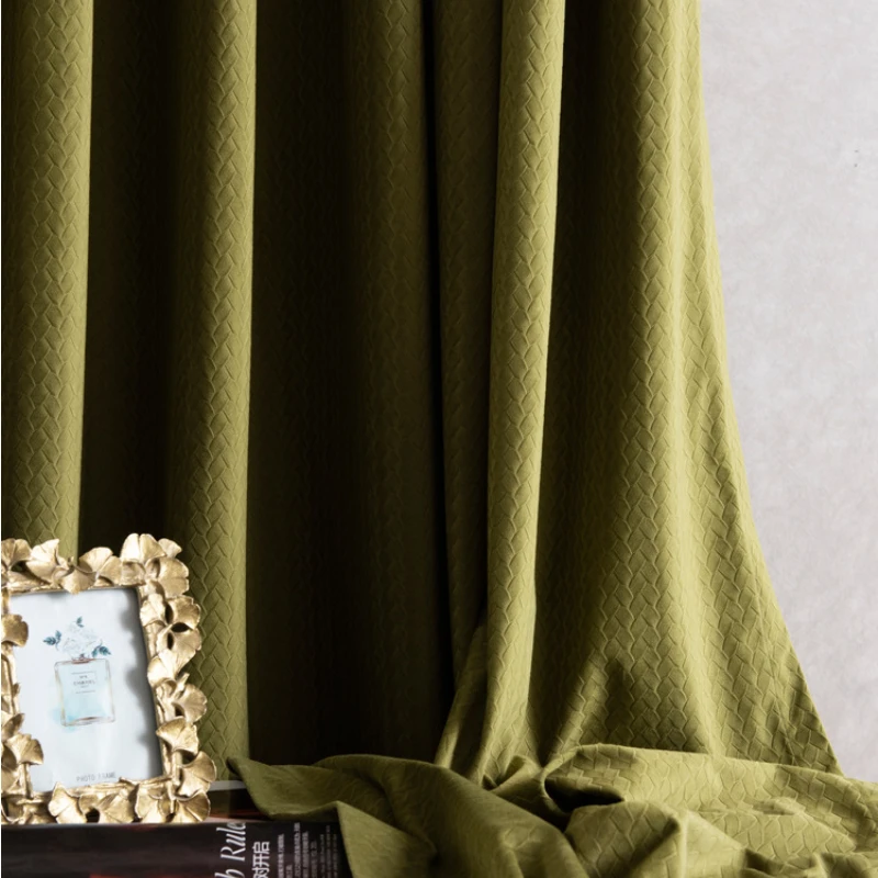 Cortinas de terciopelo mate verde oliva, paneles de cortina