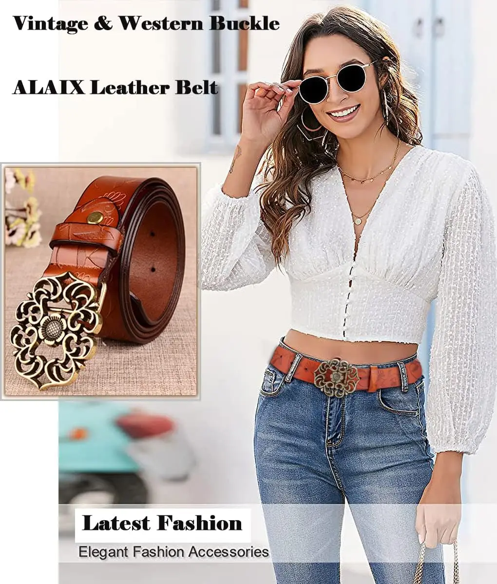 

2024 New Luxury Women's Leather Belt For Dress Jeans Waistband Vintage Genuine Leather Wide Waist Belts For Women