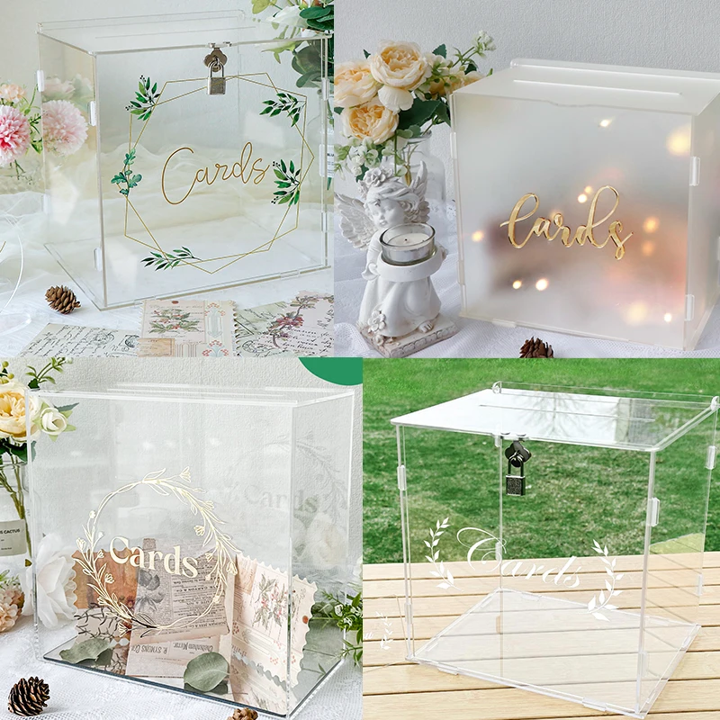 

OurWarm Acrylic Wedding Card Box with Lock Card Signature Envelopes Box For Wedding Supplies Birthday Party Baby Shower Decor