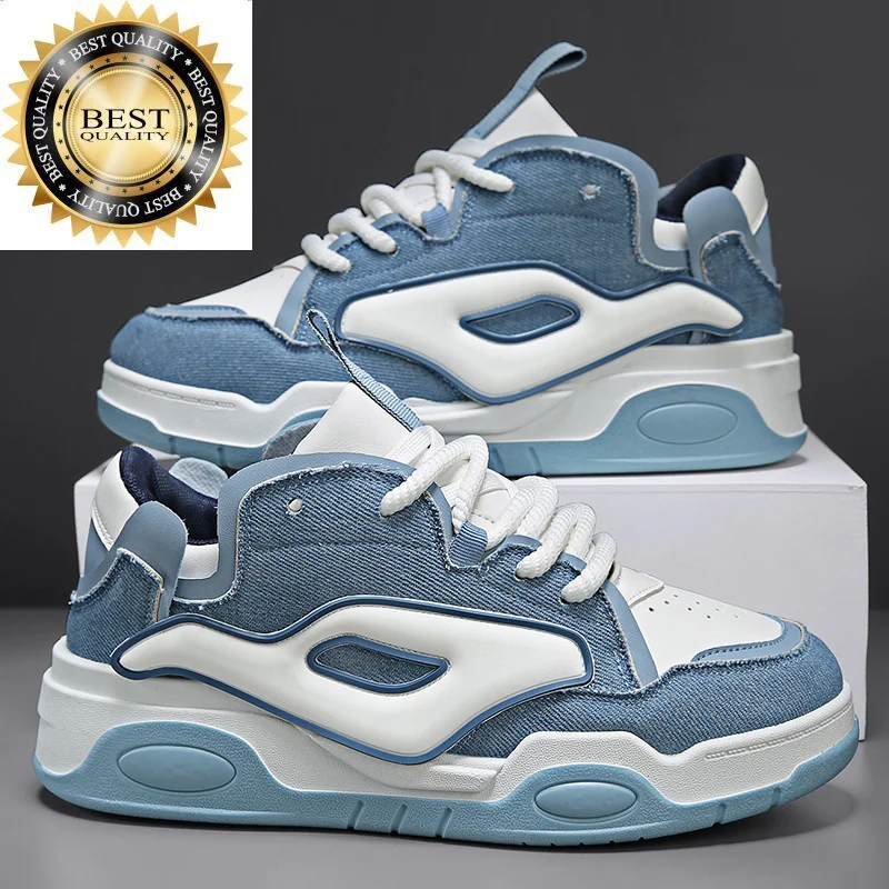 

Style Fashion Blue Platform Harajuku Sneakers for Men Comfortable Flat Casual Lace-up Hip-hop Basket Homme
