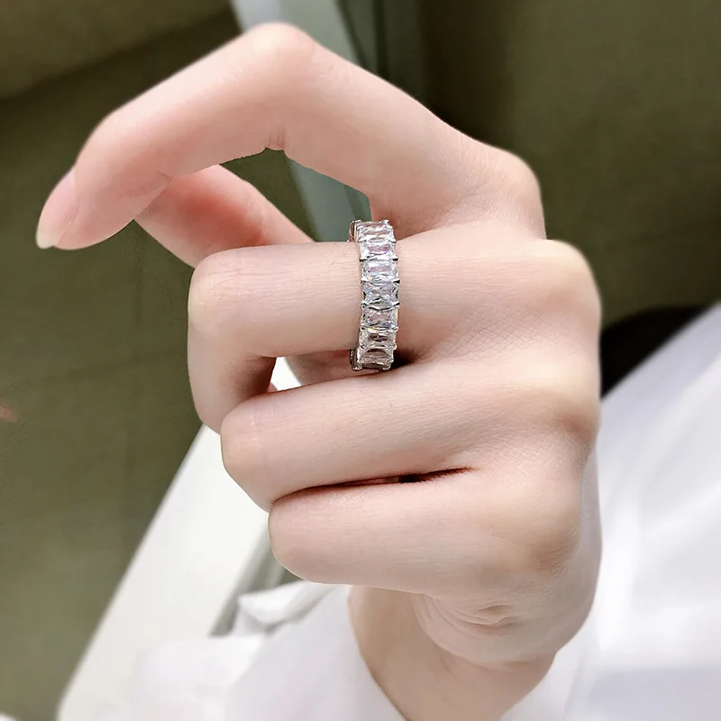 Фото S925 Серебряное кольцо 3*5 Полное бриллиантовое кольцо для женщин Amazon Wish Cross border оптом №4