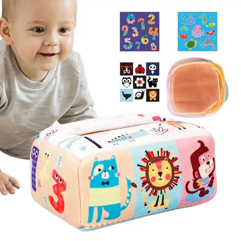 

Tissue Box Kids Toy Cloth Kids Montessori Toy Tissue Box Cute High-Contrast Pattern Soft Safe Sensory Toys Easy To Carry For