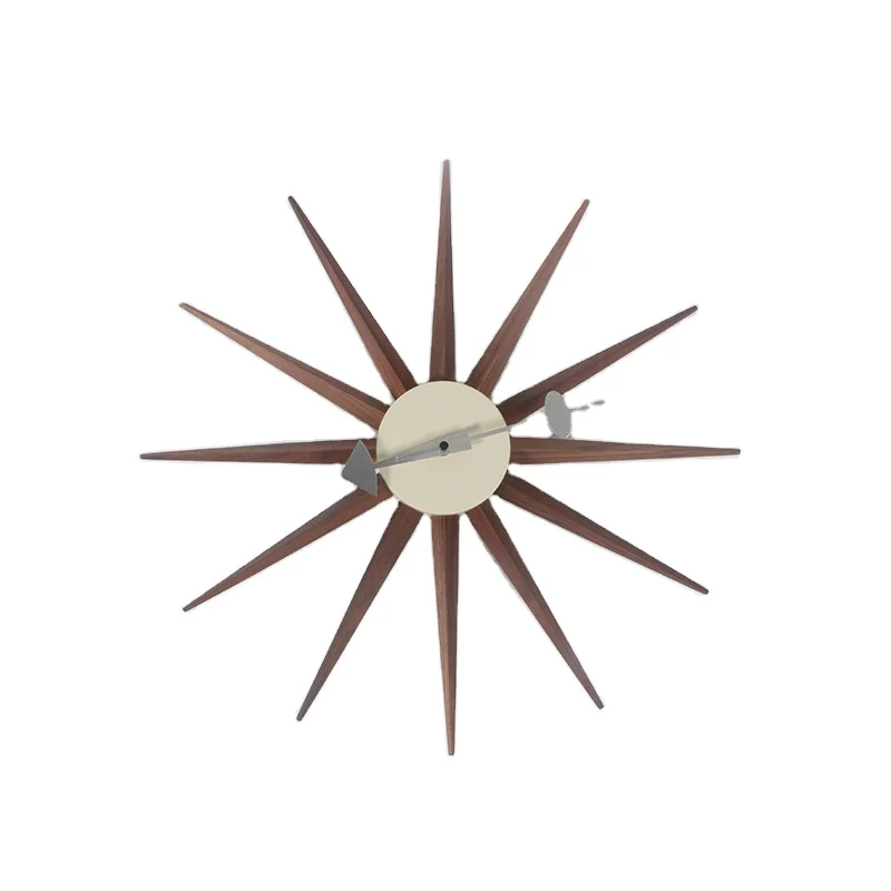 

Walnut 12 light beam clock fashion creative home accessories sunburst wall clock