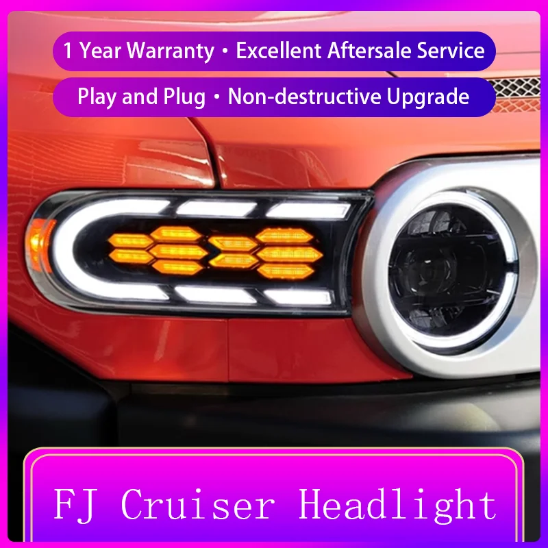 

2 PCS Car Styling FOR 2007-2020 Toyota FJ Cruiser Front Light DRL Head Lamp LEDTurn Signal HID Projector Lens Auto Accessories