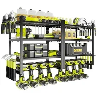 Power Tool Organizer Wall Mount 4 Layers Drill Holder Rack Garage Tool Storage Metal Shelf with Hammer Pliers Screwdriver Holder 1
