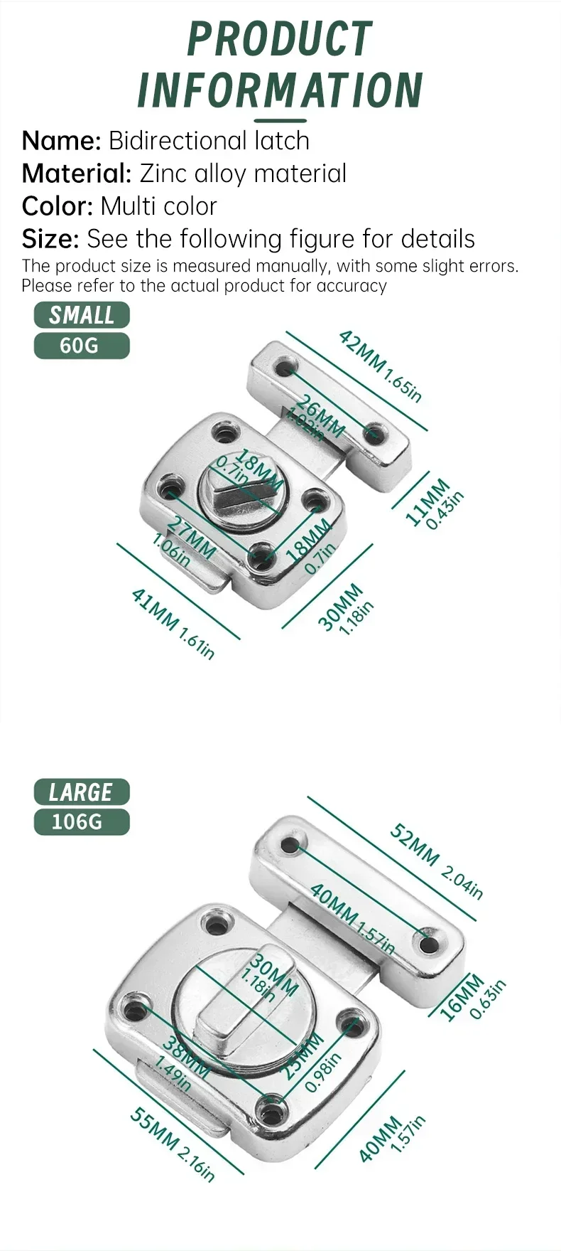 Description Picture 6 of item1pc Home Security Latch Rotate Bolt Latch Gate Latches Door Slide Lock Twist Rotating Barrel Lock For Bathroom Toilet Door Lock