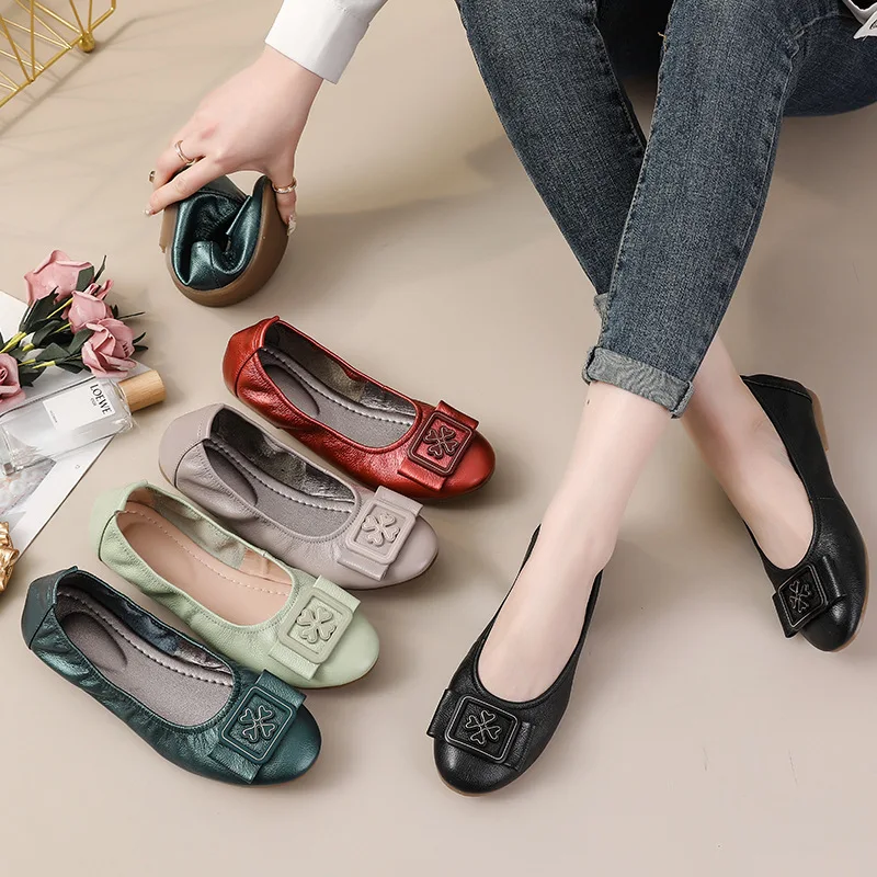 Plus size 34-43 women genuine leather flat shoes woman ballet flats new fashion female casual single shoes women office shoes