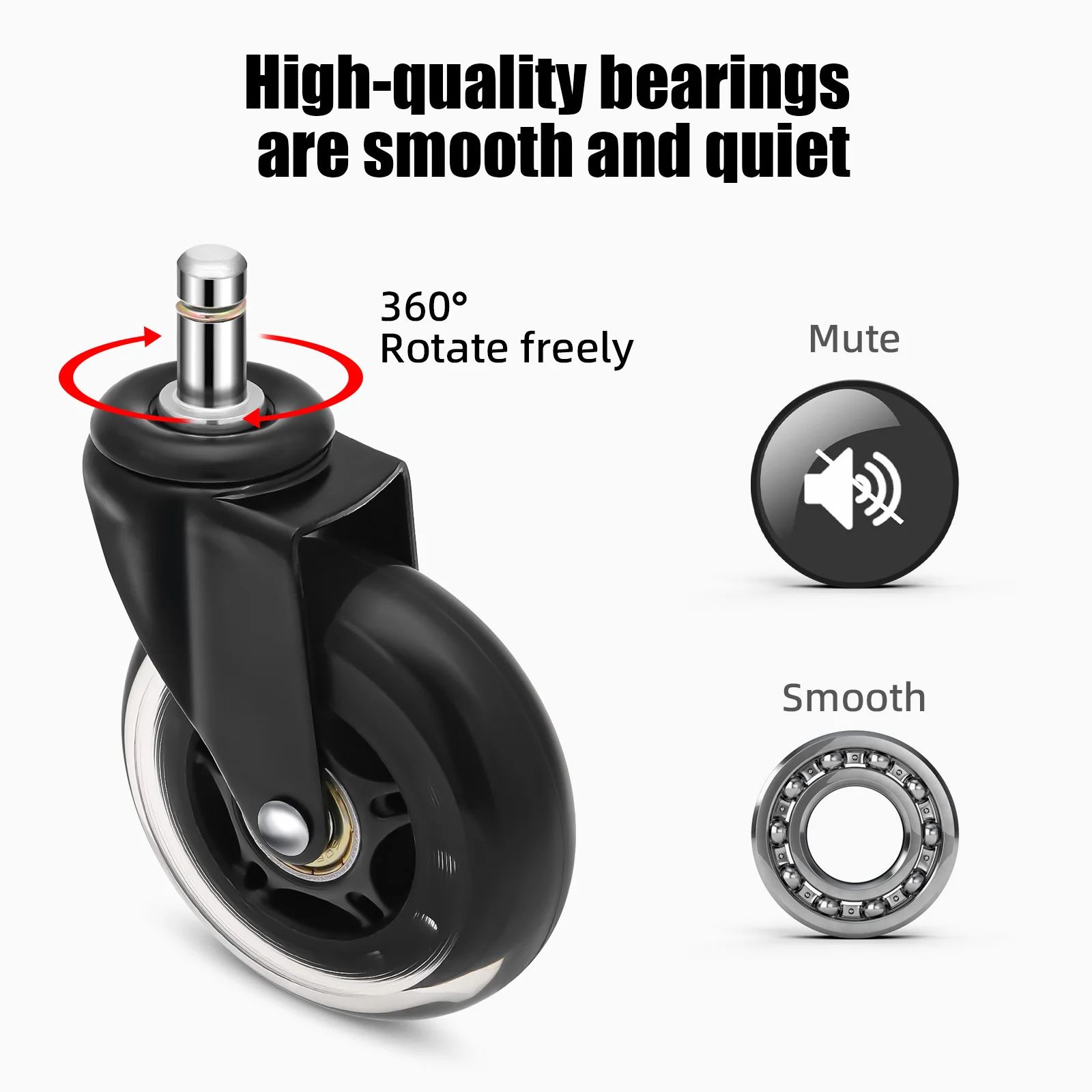 Office Chair Caster Wheels 3 Inch Swivel Rubber Caster Wheels Replacement Soft Safe Rollers Furniture Hardware 5PCS