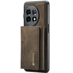 DG.Ming Retro Leather Magnetic Wallet Case with Detachable Trifold Holder - OnePlus 11 (Coffee)