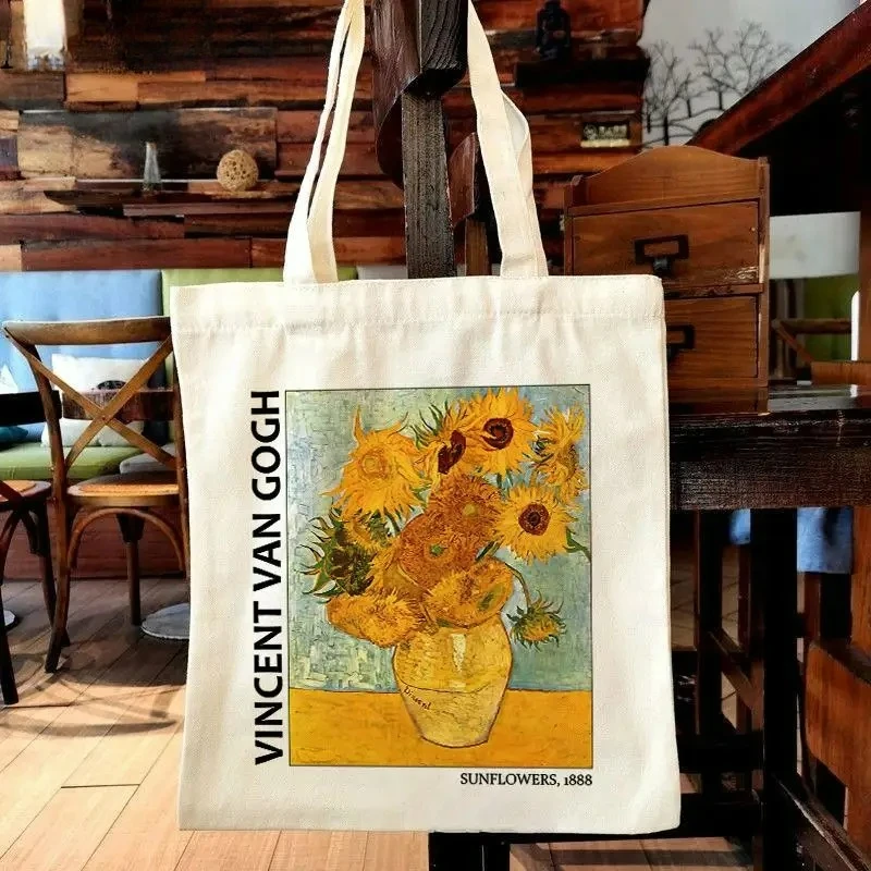 Van Gogh Oil-painting Canvas Tote Bag Portable Women Shoulder Bags Large Capacity Shopping Bag Fashion Girl Handbag Reusable 2