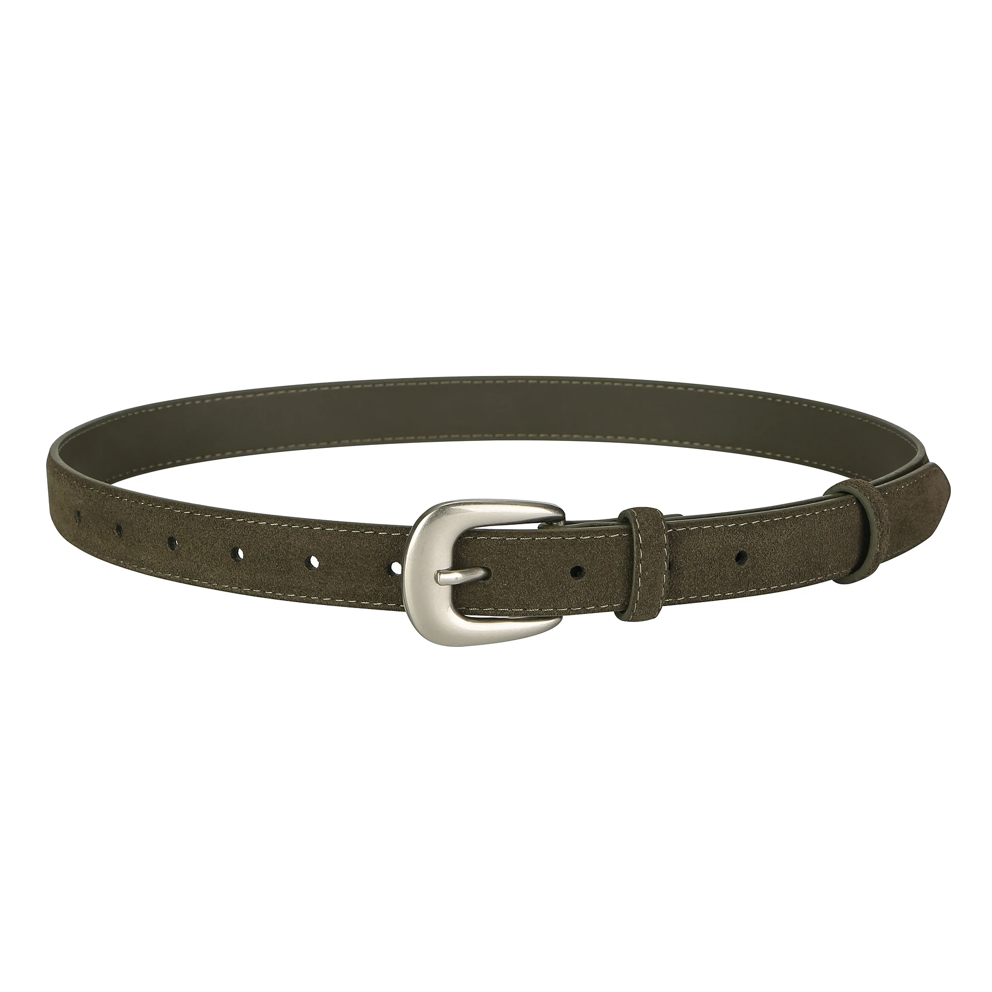 Women's Fashion Suede Leather Belt with Silver Buckle