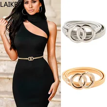 

New Double Ring Belt Gold Silver Stretch Elastic Waist Belts for Women Metal Plate Female Lady Dress Waistband ceinture femme