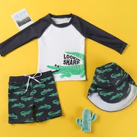 1-12Years Children Long Sleeves Short Sleeves Split Bathing Suit Baby Boys Girls Cartoon Swimsuits+Shorts+Cap Three-piece Set 4