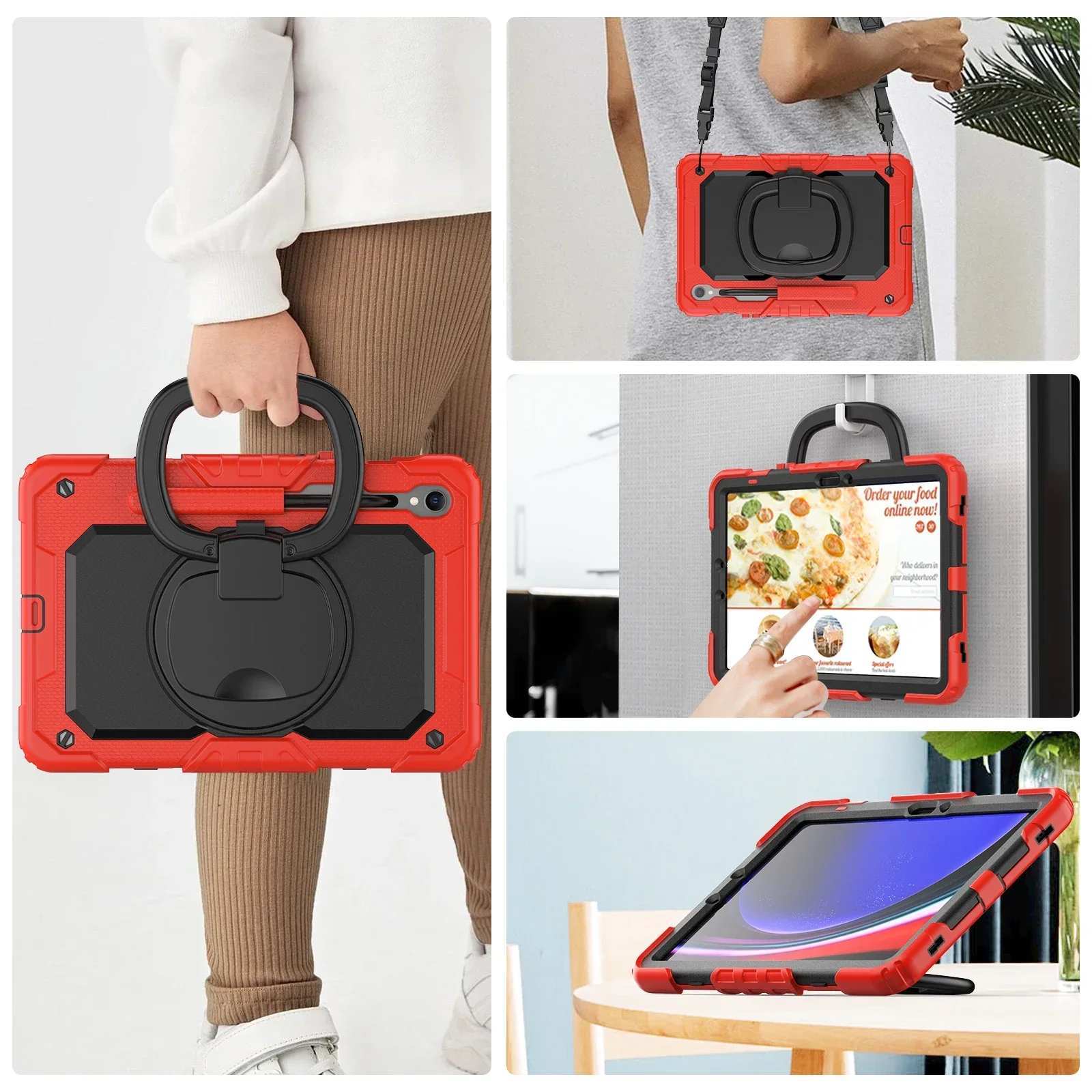 Shockproof Tablet Case with 360° Rotatable Stand & Shoulder Strap - Kids Protective Cover