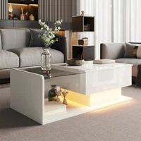 Table basse, blanc brillant, table d'appoint, table basse avec plateau en verre et effet LED, avec plateau en verre 5
