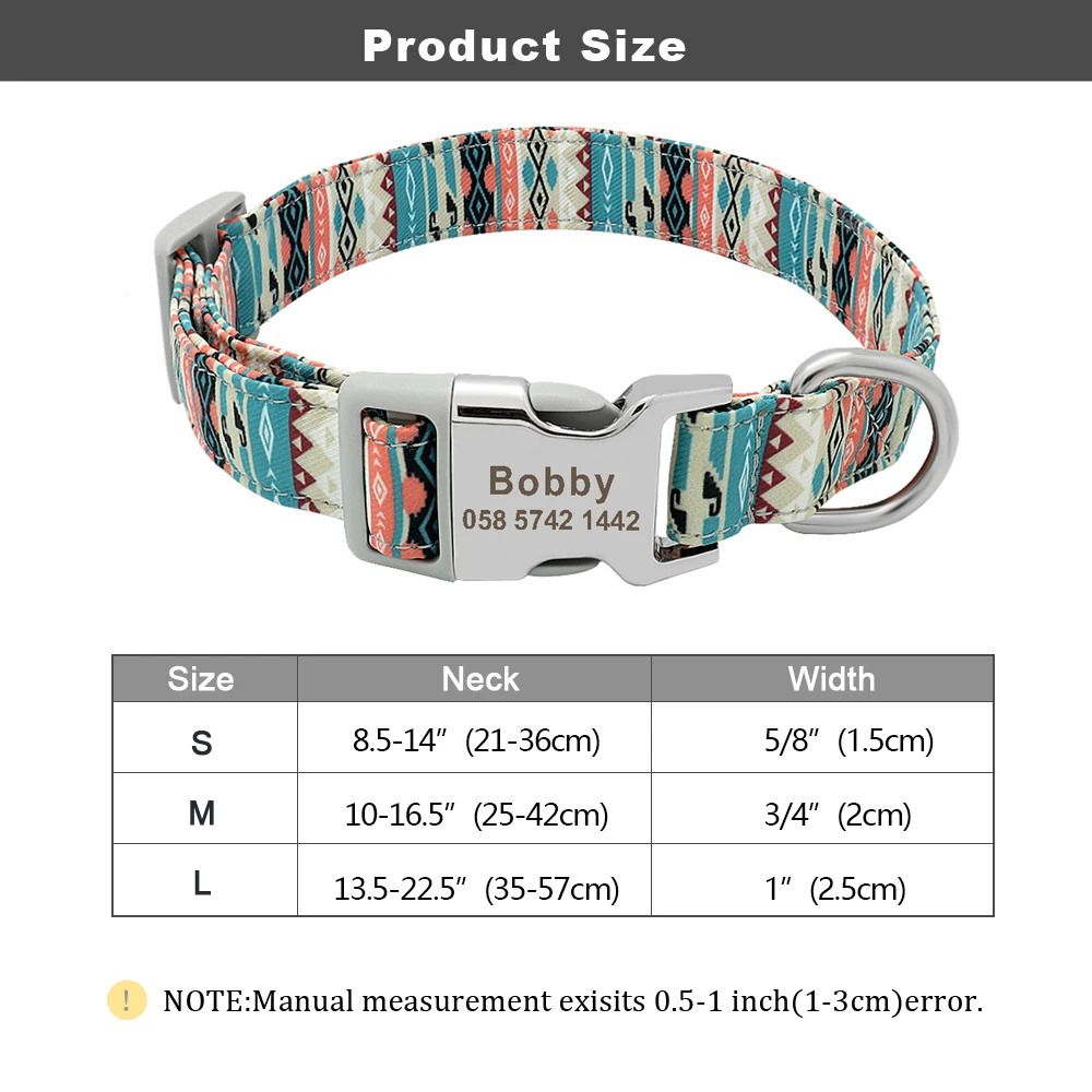 Personalized Nylon Dog Collar Custom Small Medium Large Dogs Cats Collars Engraved Name ID Pet Necklace Adjustable Puppy Collars 