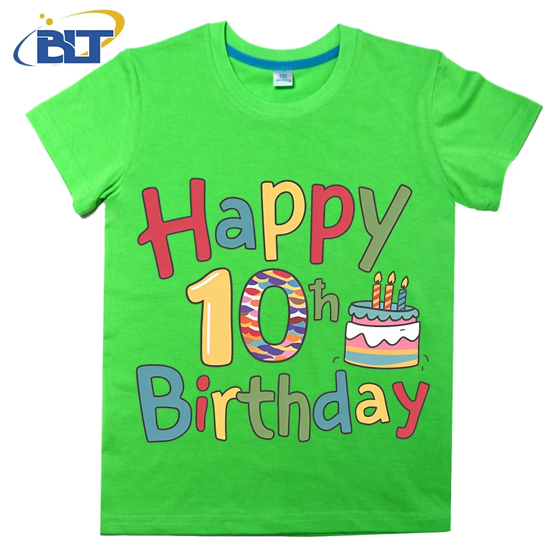 Happy 10th Birthday printed kids T-shirt, summer cotton short-sleeved casual top, suitable for both boys and girls 3