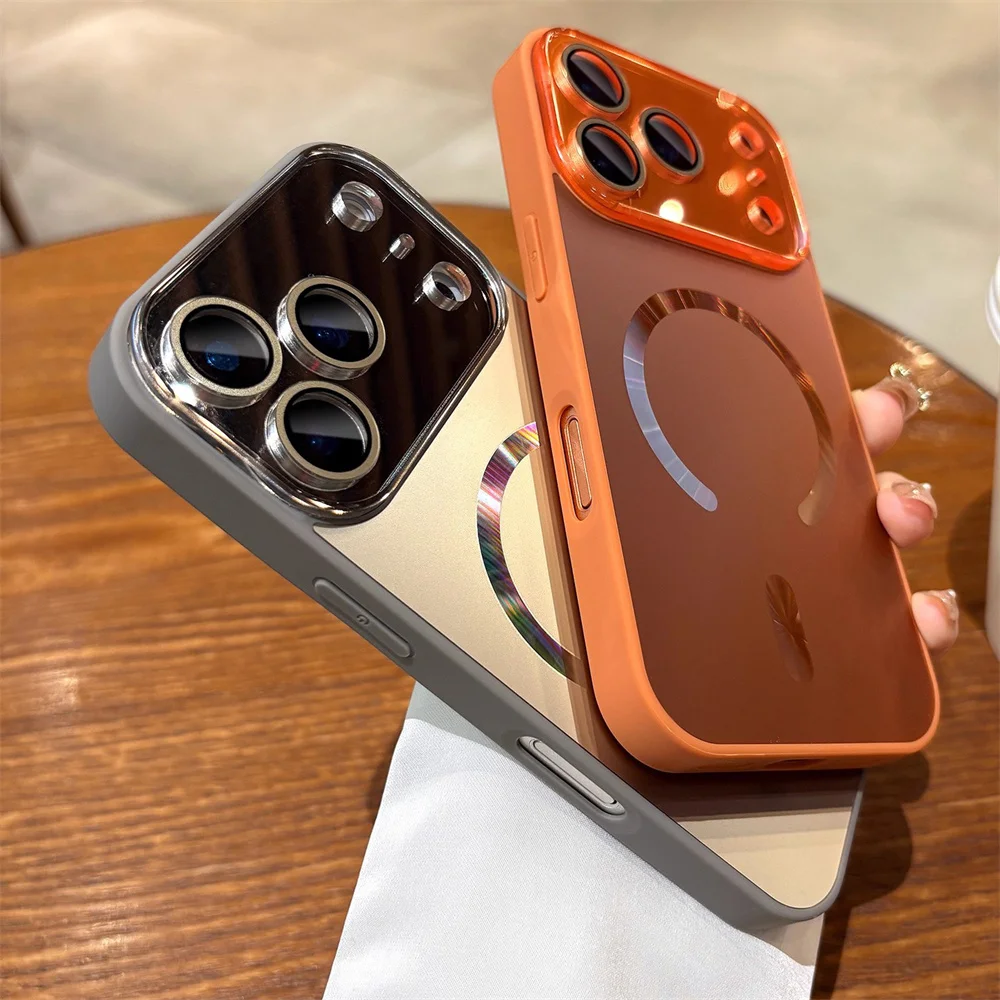 Luxury Aurora Frosted Phone Case with Tempered Glass Lens Cover