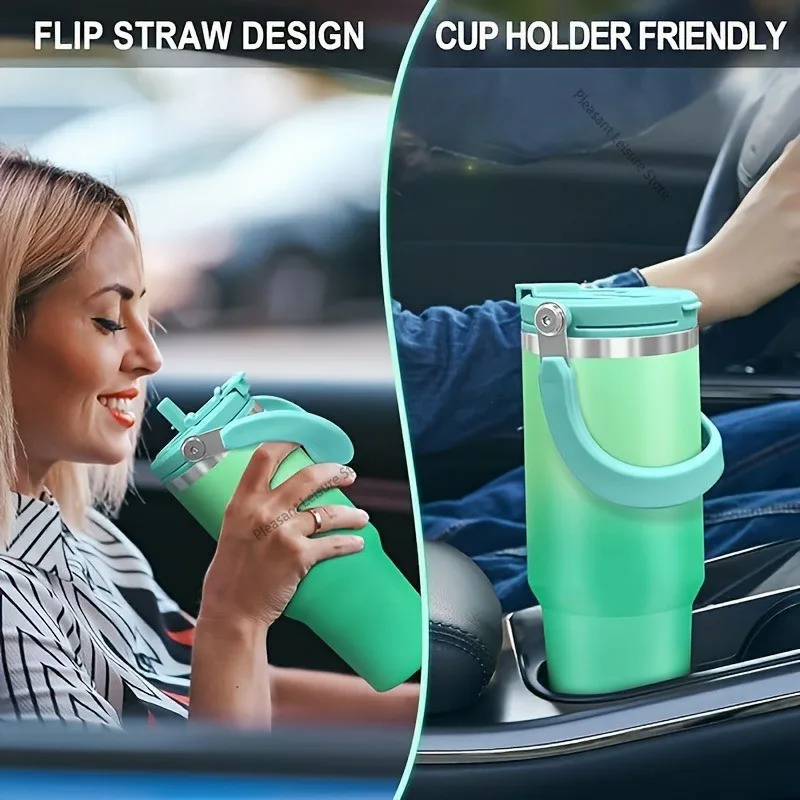 890ML Stainless Steel Thermos Cup Travel Thermos Water Bottle with Straw Keep Cold and Hot Car Coffee Cup Portable Vacuum Flask
