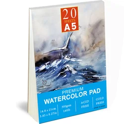 Professional Quality Watercolour Paper Pad - 300gsm Art Paper for Mixed Media and Drawing, 20 Sheets (A5)