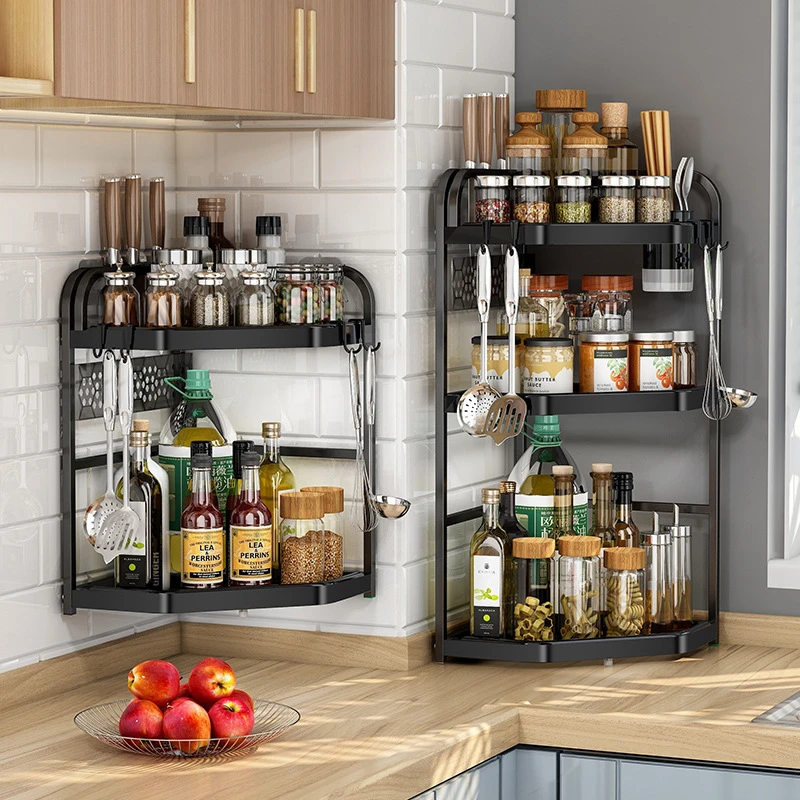 2/3 Layer Kitchen Stainless Steel Corner Storage Rack Spice Rack Knife