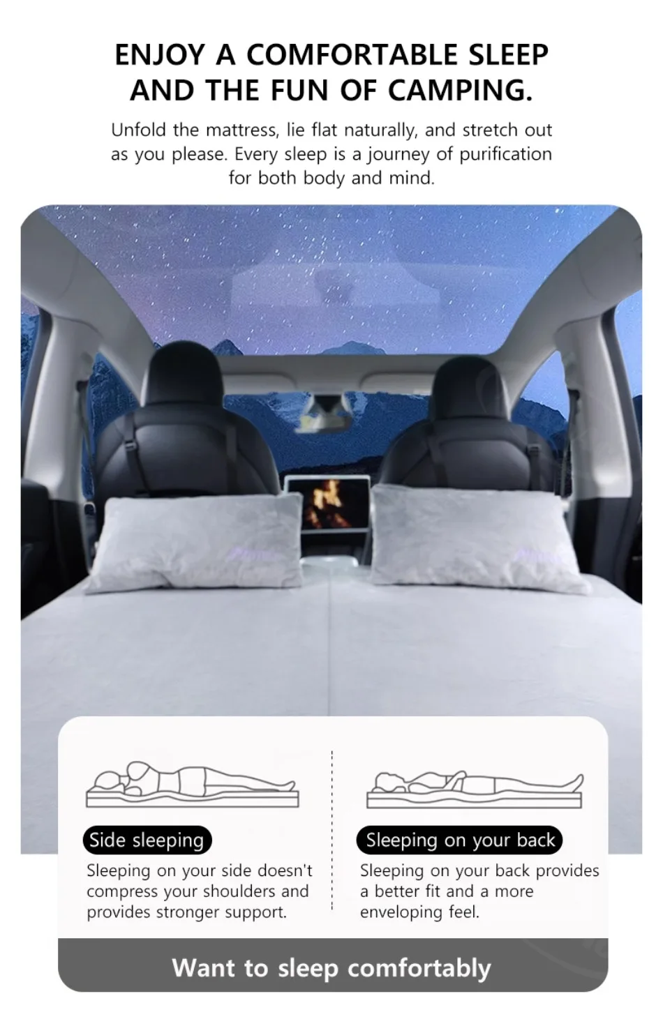 Auto-Matratze für Tesla Model Y Model 3 2021-2026 Rutschfeste Waschbare Kofferraum-Memoryschaum-Matte Faltbare Abnehmbare Camping-Reisebett – Detail 6