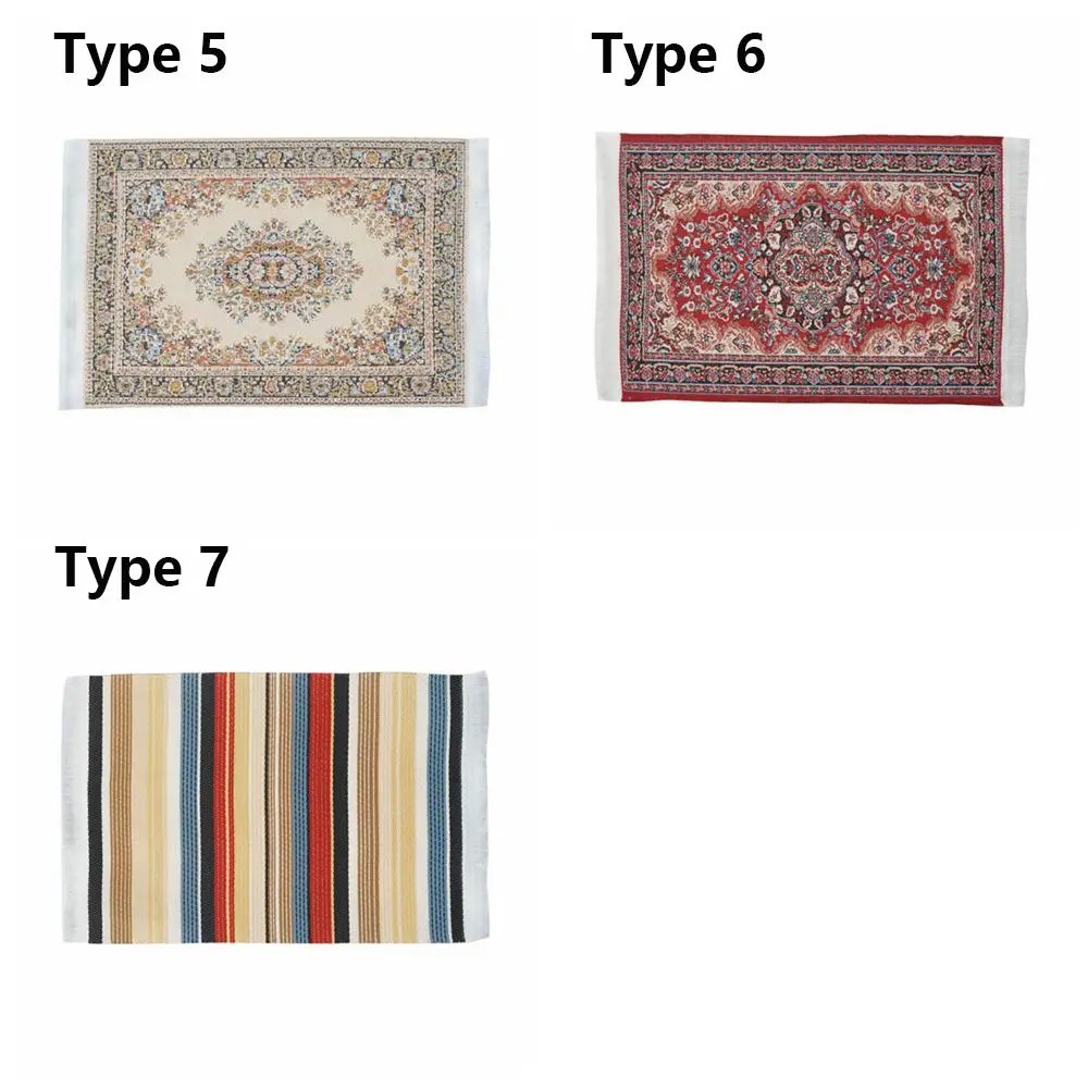 1:12 Scale Dollhouse Carpet Playing House Decor Floor Coverings Floral Pattern Mat Doll Accessories Miniature Weaving Rug 6