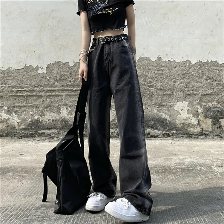 5XL Plus Size Women's Korean Fashion Stripe Contrasting Colors Jeans Boyfriend Wide Leg Pants Loose High Waisted Denim Trousers chrome hearts jeans