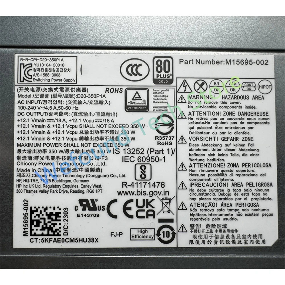 HP 280 G9 Twr 350W 데스크탑 전원 공급 장치 D20-350P1A M15695-002 M15695-001