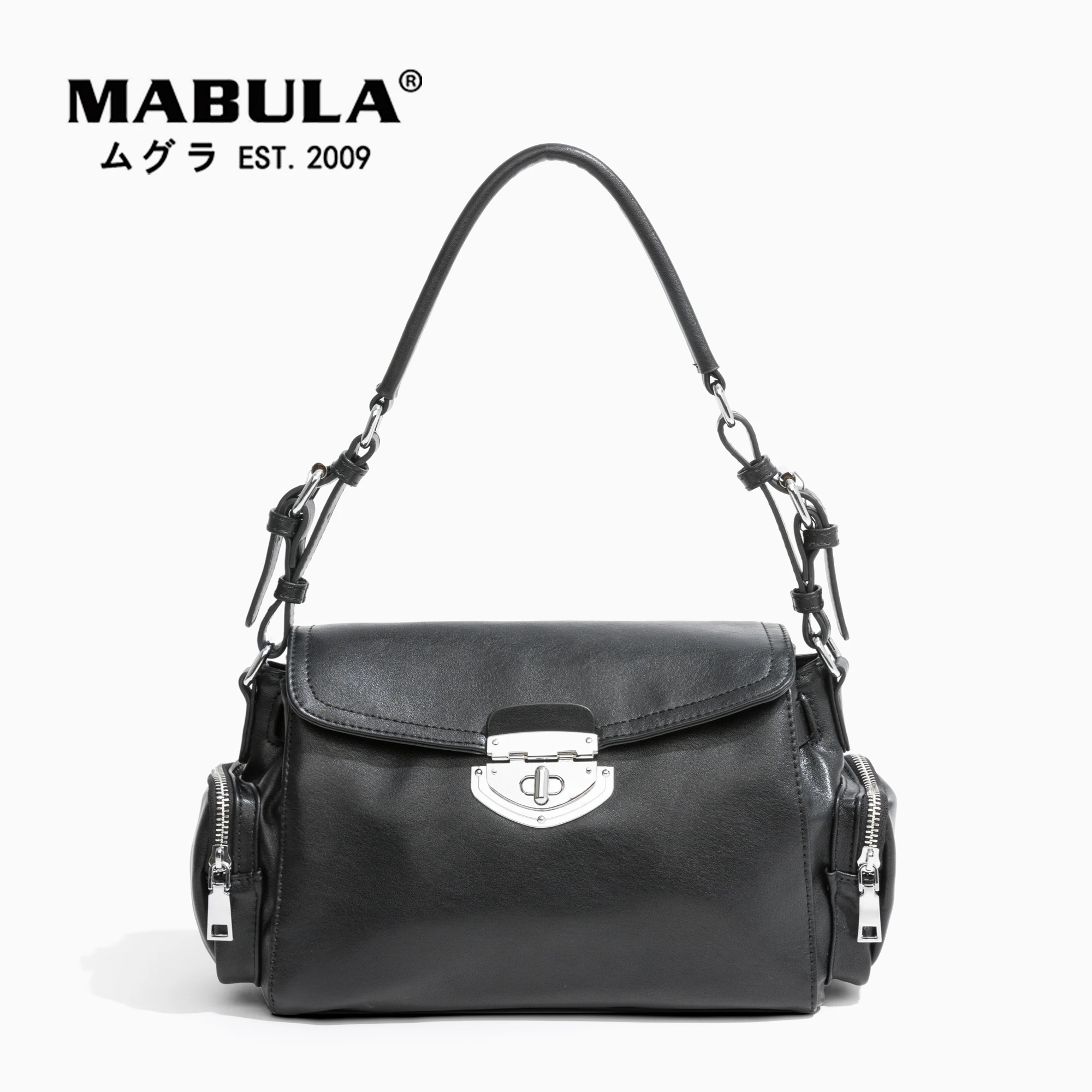 

MABULA Retro Brand Pu Leather Satchel Handbag for Women Punk Multipockets Shoulder Hobo Purse Vintage Small Travel Tote Bag