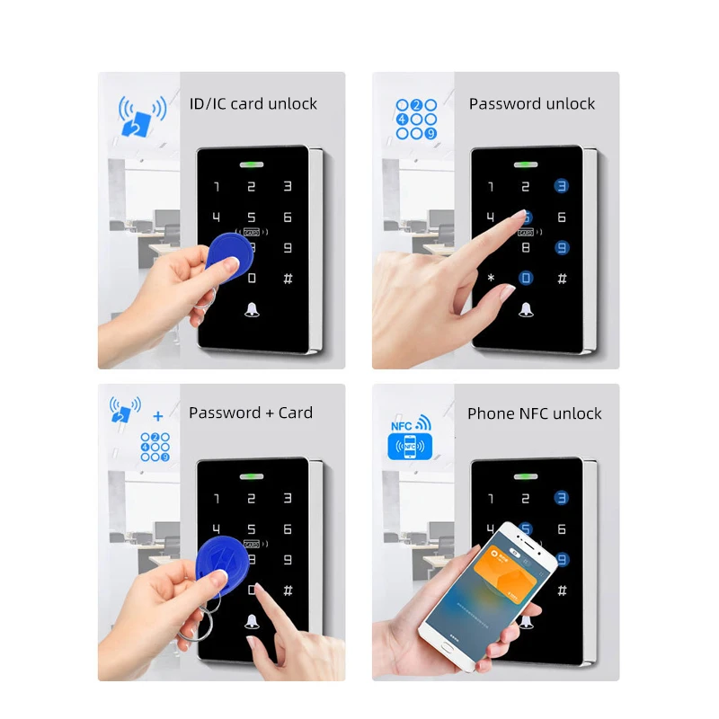 Mobile NFC access controller waterproof door lock keyboard card swiping password IC unlocking ID dual frequency