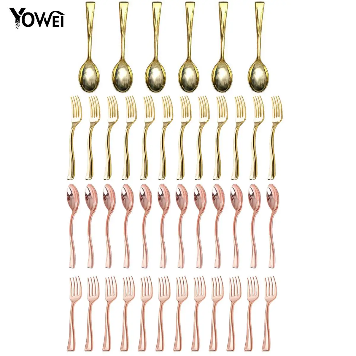 24PCS Plastic Disposable Spoons Golden Mini Spoon Set Plastic Flatware For Barbecue Party Picnic Kitchenware