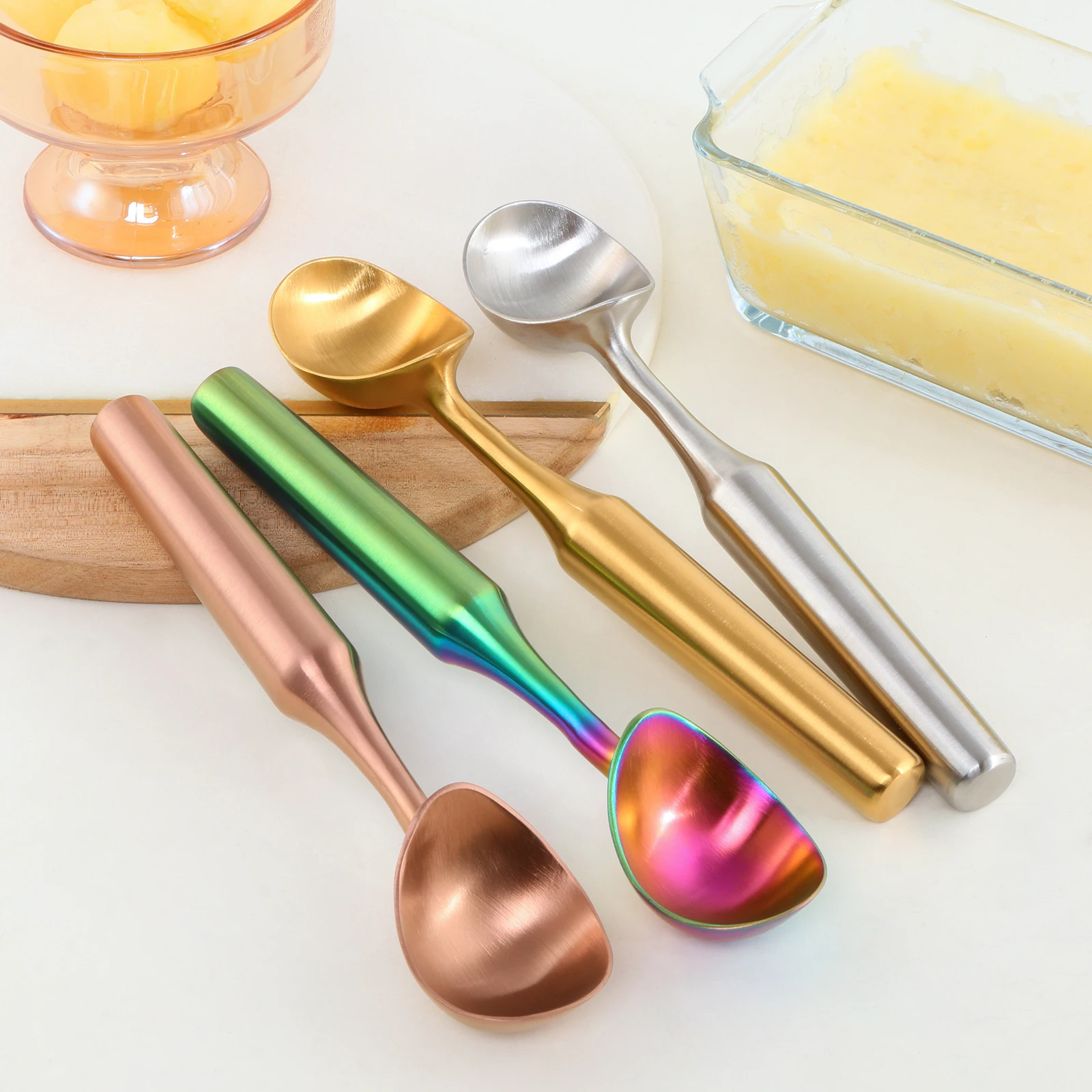 Ice Cream Scoops Stainless Steel Ice Cream Digger Non-Stick Fruit Ball Maker Household Watermelon Spoon Tool 1PC