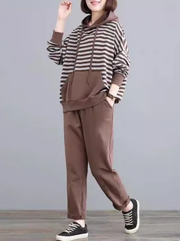 plus Size Casual Hoodie And Pants Set for Women High Waist Long Pants Korean Style Fashionable plus Size Autumn Collection