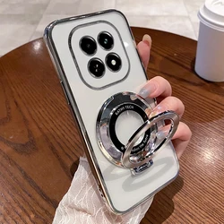Magnetic Bracket Holder Plating Case with Stand - Transparent Cover for OPPO Reno 14 Pro 5G (Silvery)