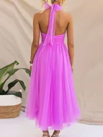 Elegant Women’s Backless Long Dress with Halter Neck