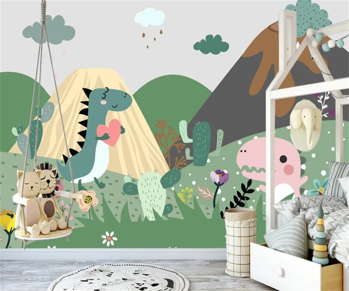 Nordic hand painted dinosaur cartoon Living Room Children Room Bedroom Background Mural Wallpaper Wall Painting Home Decor magical dinosaur round square drill diamond painting 30 30cm
