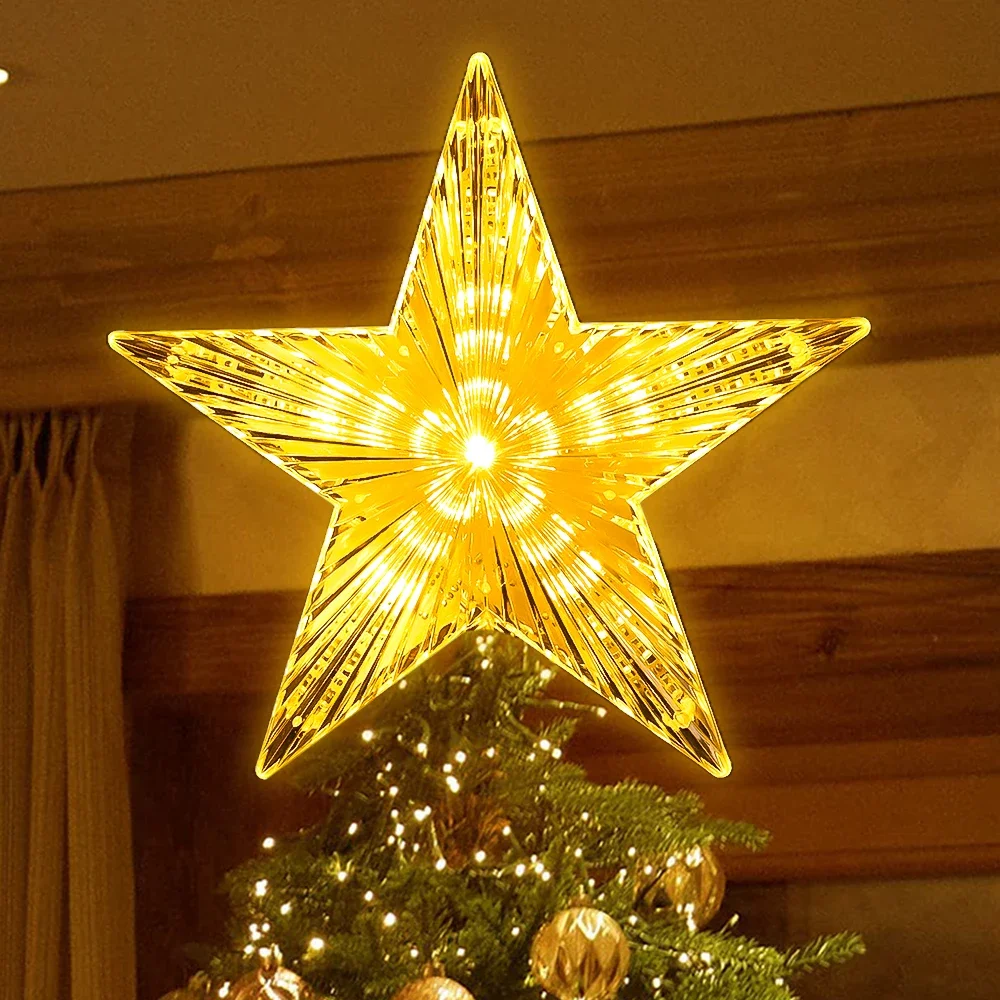 LED Five-Pointed Star Christmas Tree Topper Light - Festive Wedding & Party Decoration Lamp