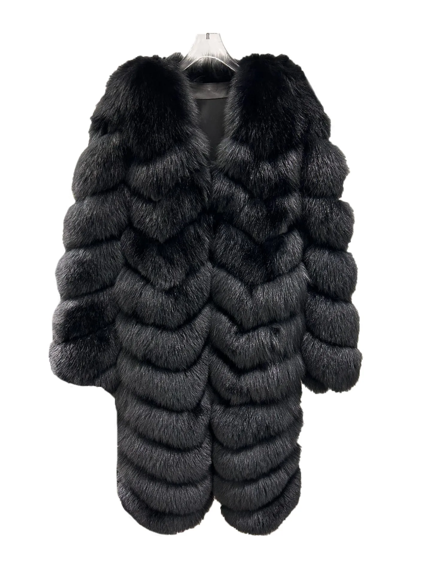

Fur coat V collar long Slim version of the dark buckle design warm and comfortable 2023 winter new 1116