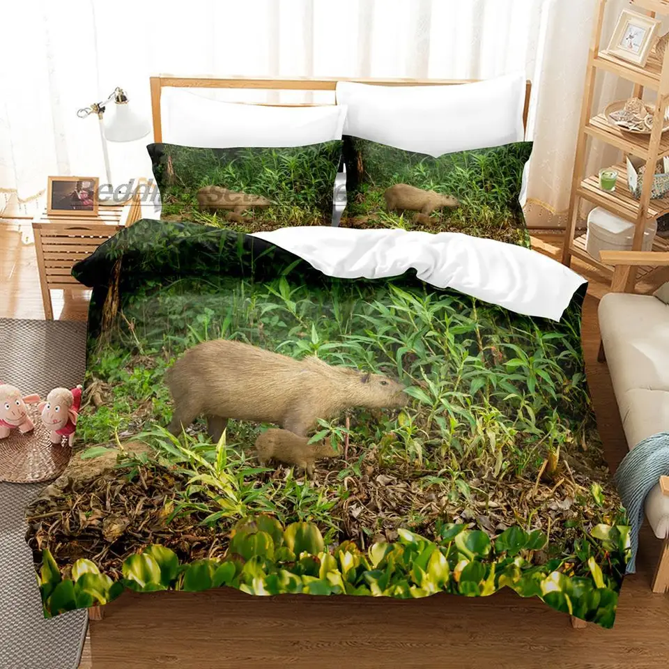 SMchwbc Capybara Beddengoed, 135 x 200 cm, voor kinderen, Capybara- liefhebbers, dekbedovertrek voor meisjes en jongens, zachte microvezel, schattige Capybara beddengoedset met ritssluiting (4, 135 x
